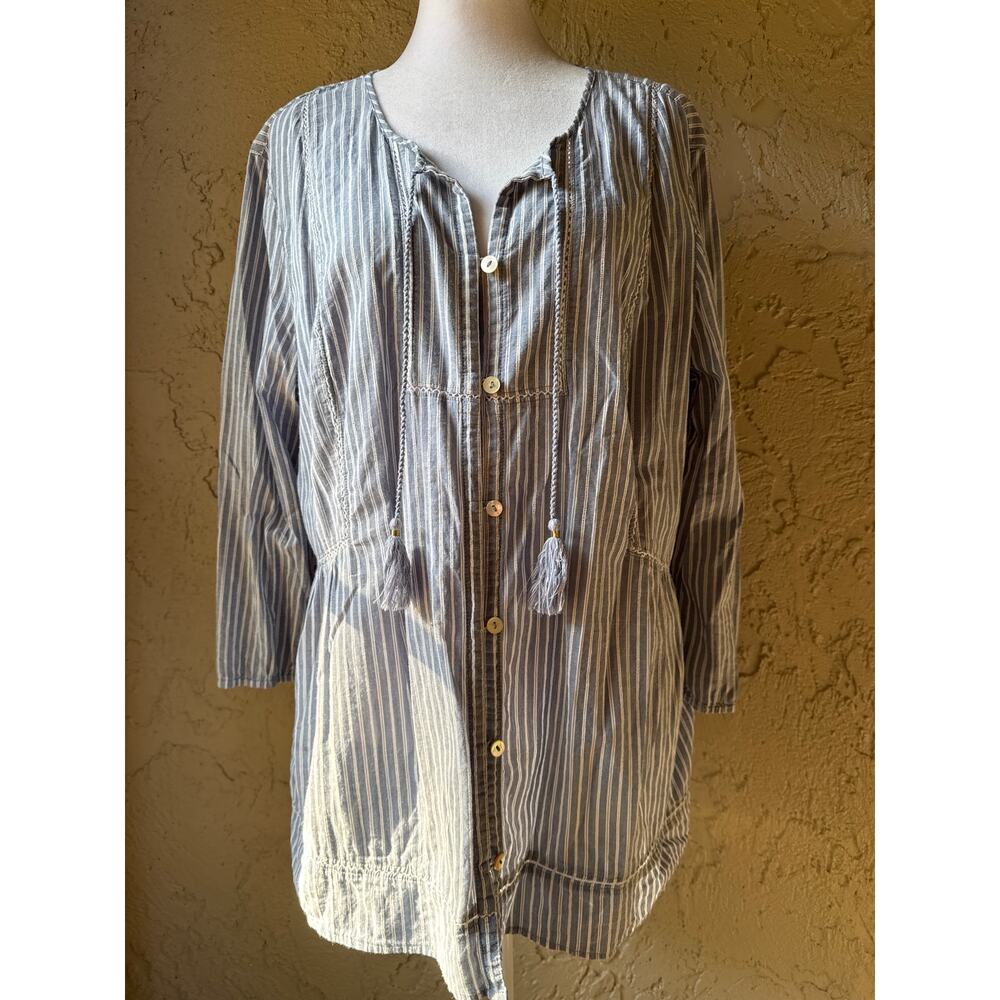 J.Jill Striped Cotton Boho Peasant Style Top - Picture 3 of 10